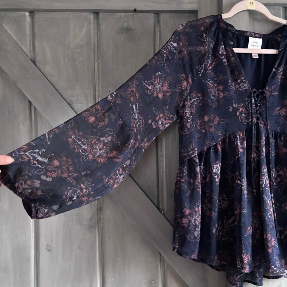 Knox Rose Floral Peasant Blouse Small Boho Cottagecore Sheer Balloon Sleeve Top - Picture 5 of 9